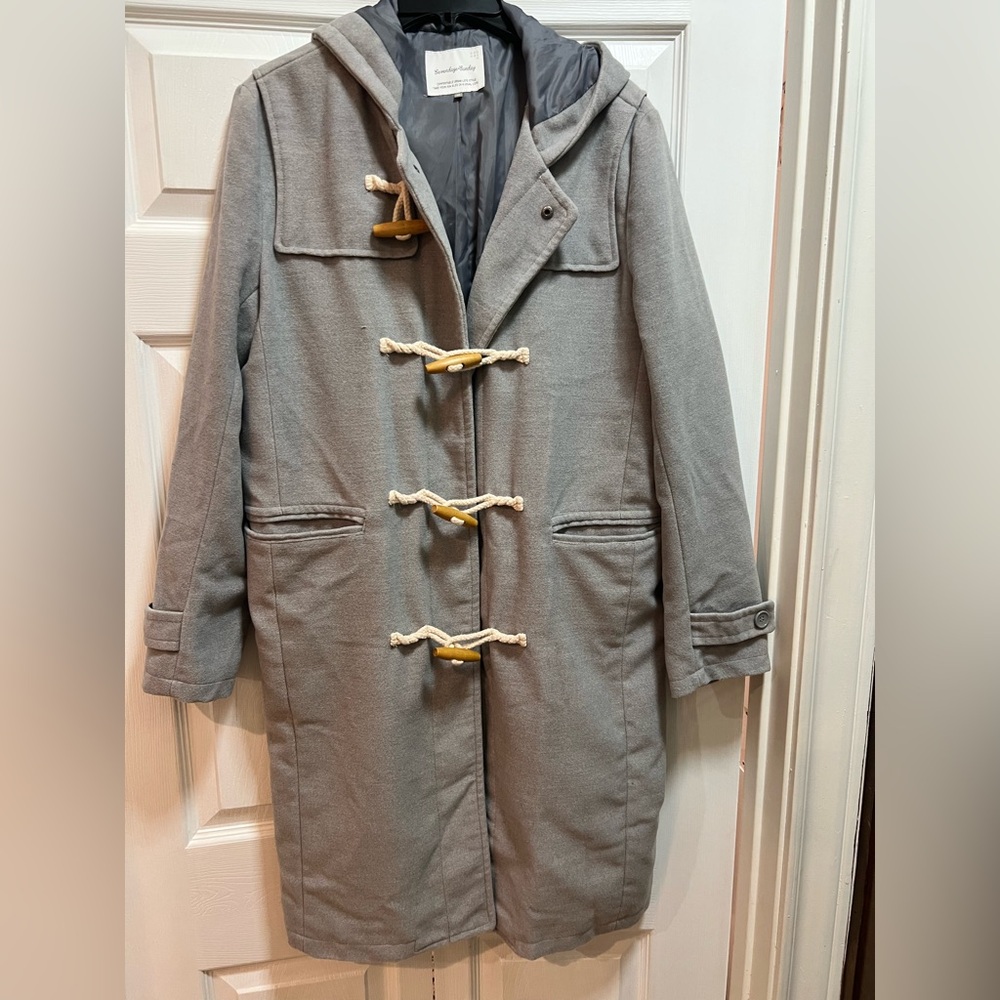 Winter Gray long coat Seven days = Sunday duffle wool style toggle closure M